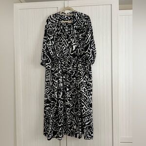 Nic & Zoe black/White silky dress with cinched waist tie size 2x